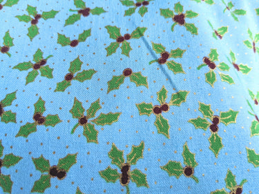 Turquoise Green Cotton Holly Berry Christmas Fabric, Festive Fabric, Holiday Fabric